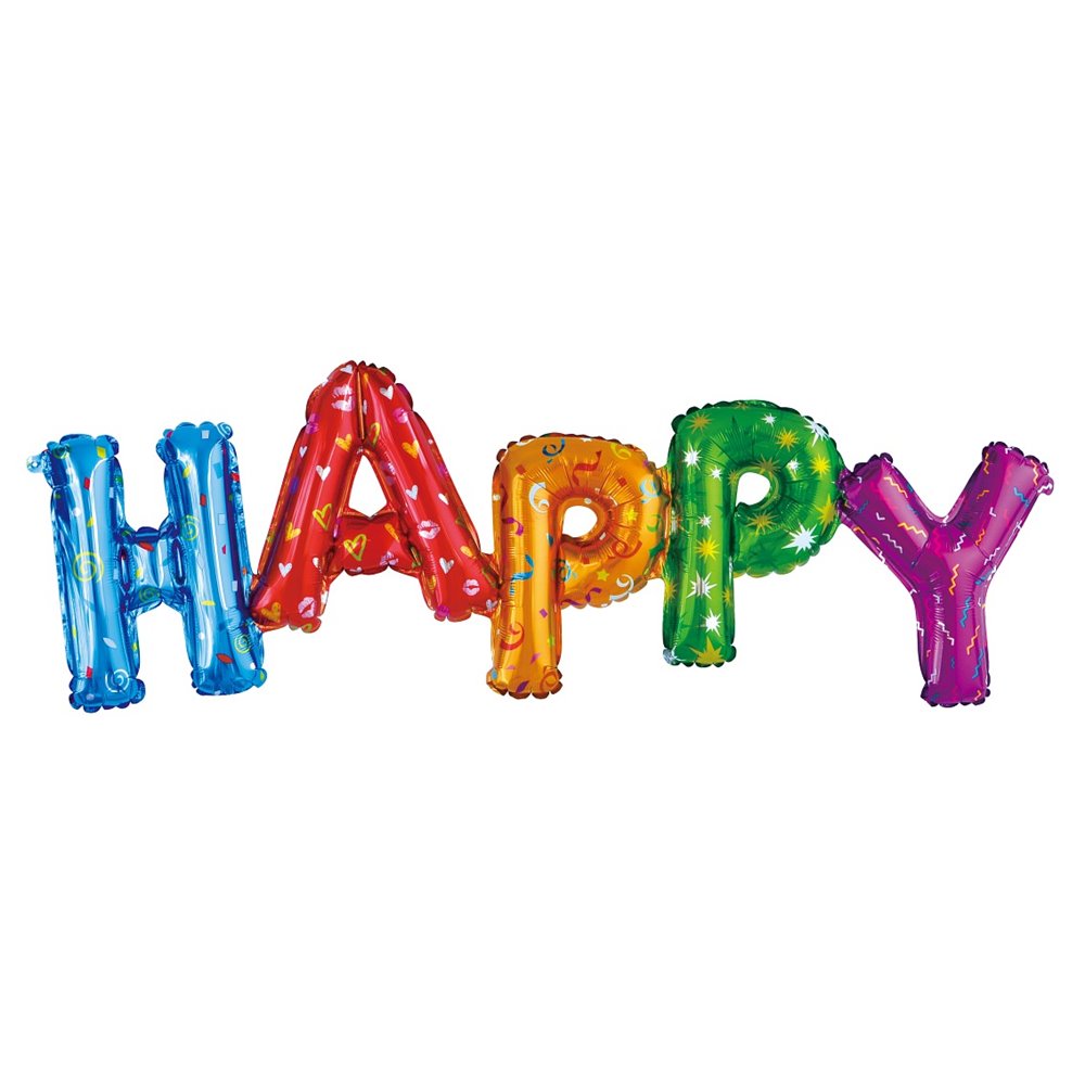 Balon foliowy "Napis HAPPY", kolorowy, 92cm