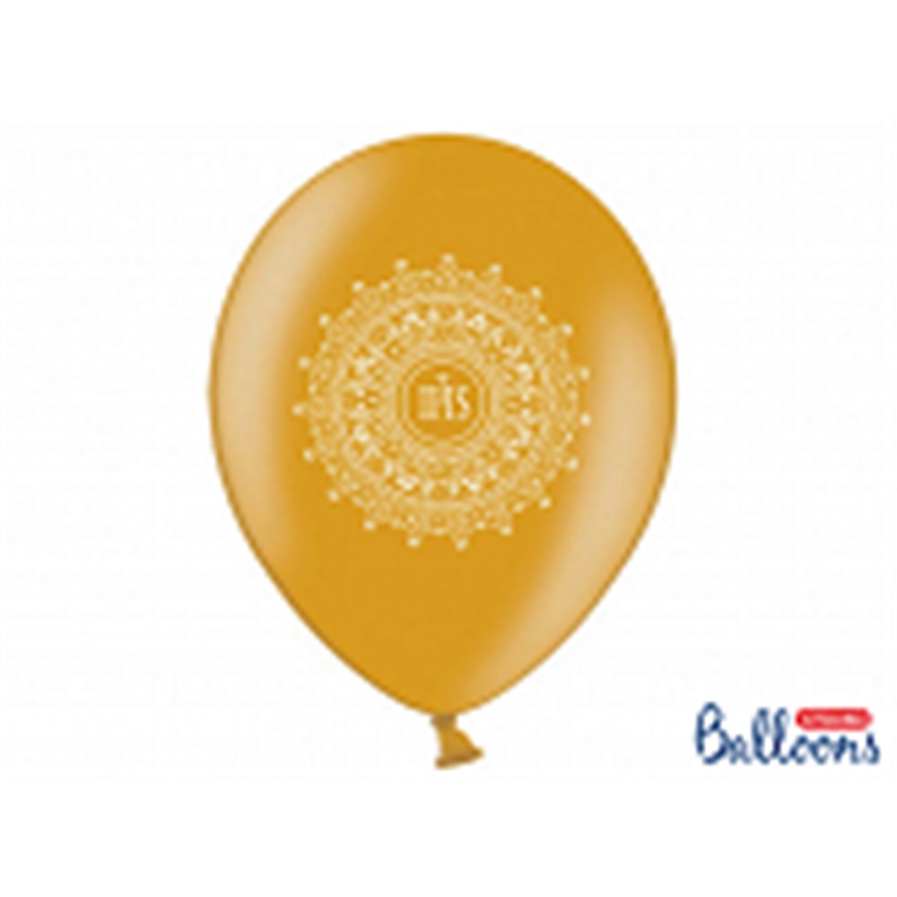 Balony 30cm, IHS,Komunia, Metaliic Gold